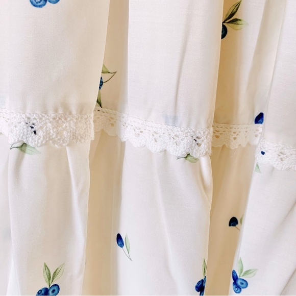 NoliaBae Ivory Lace Smocked Blueberry Print Maxi Dress with Puff Sleeves. - Picture 4 of 12